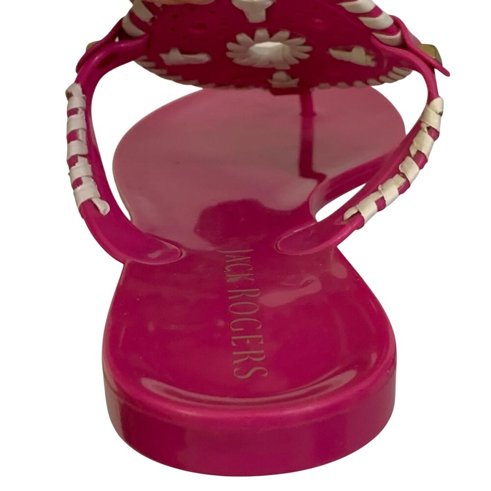 Jack Rogers NWOT Womens Georgica Jelly Sandals Size 9 Bright Pink & White Beachy - Picture 5 of 13